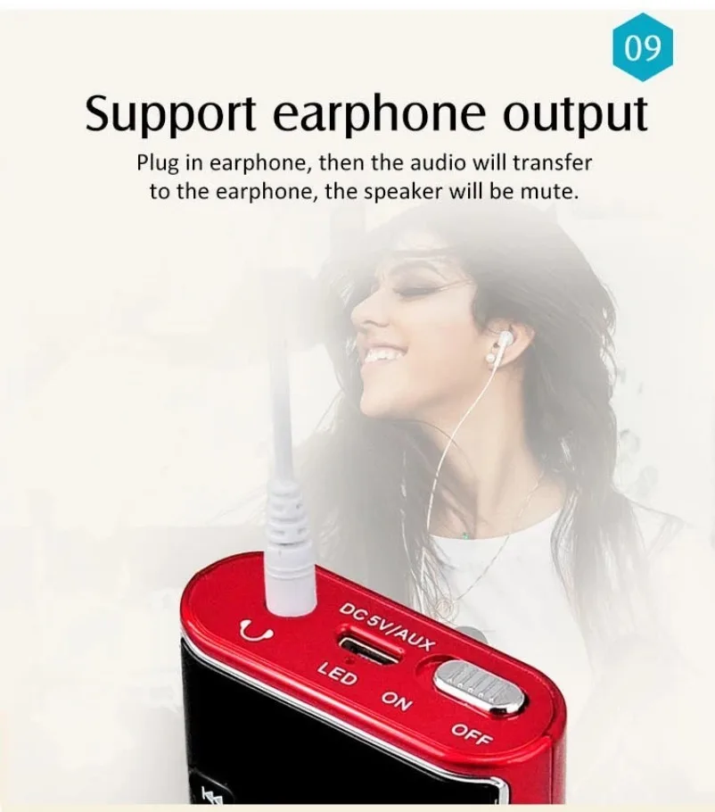 VIKEFON Tragbares Mini-FM-Radio, kabelloser Lautsprecher, MP3-Musik-Player mit Aufnahmefunktion, unterstützt Freisprechfunktion, TF-Karte, USB-Kopfhörerwiedergabe – Detail 21