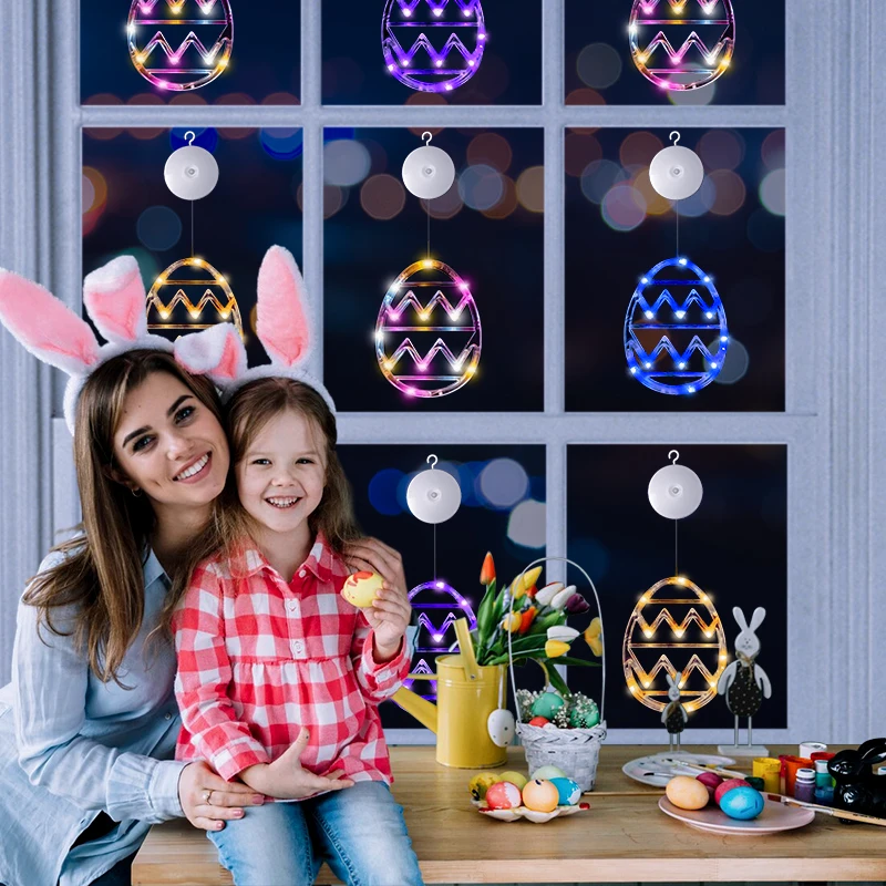Easter Window Lights Hanging Ornaments 2024 Easter Eggs with Suction Cup for Indoor Home Window Door Farmhouse Decoration - Detail 1