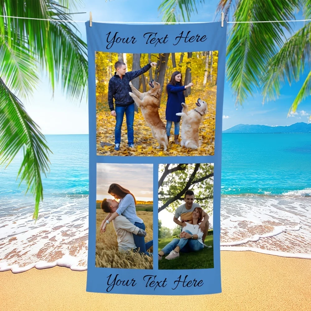 Personalized Custom Photo Name/Text Beach Towel Oversized Soft Microfiber Towel Wedding Party Souvenir for Beach Swimming Bath
