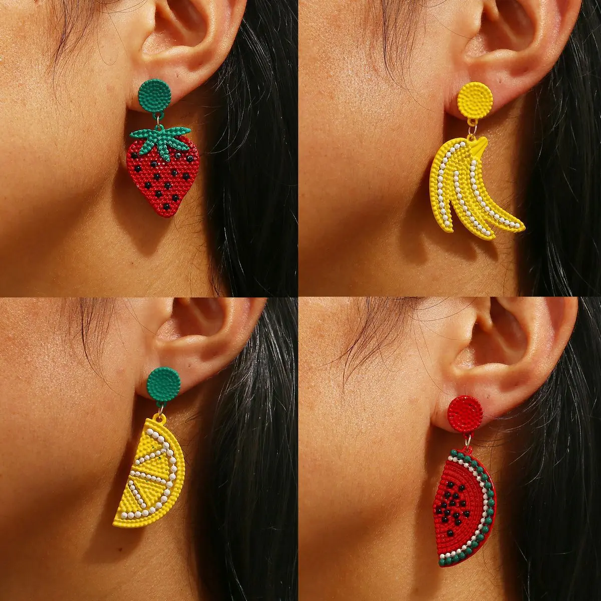 Fruit Earrings Strawberry Watermelon Lemon Banana Pendant Earrings Alloy Jewelry