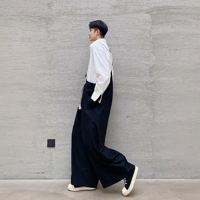 Men Chic Black Handsome Overalls Male Sexi Trendy Festival Party Night Club Dinner Banquets Rompers Braces Boy Stage Sexy Pants