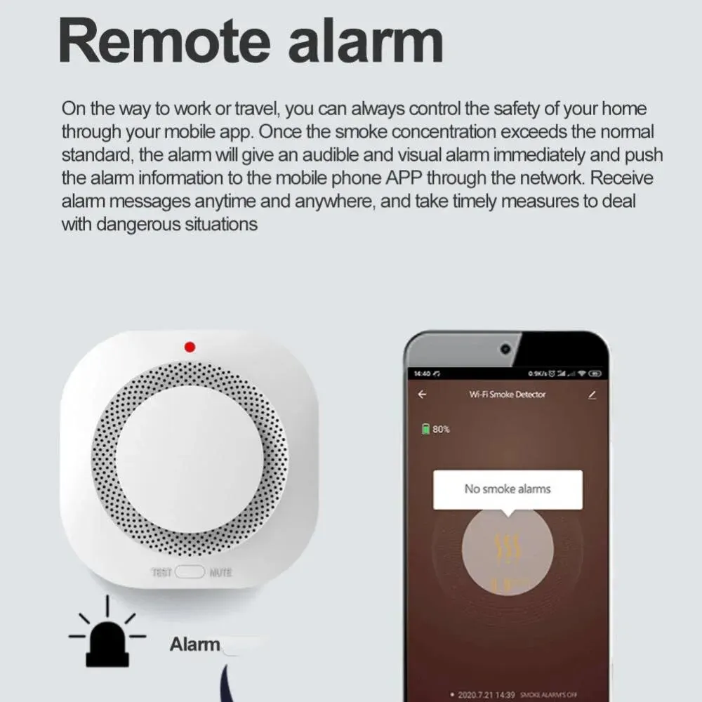 Smart Zigbee/Wifi Smoke Detector Smart Fire Fire Protection Home Security Alarm Sound Light Alarm APP Control（no battery）