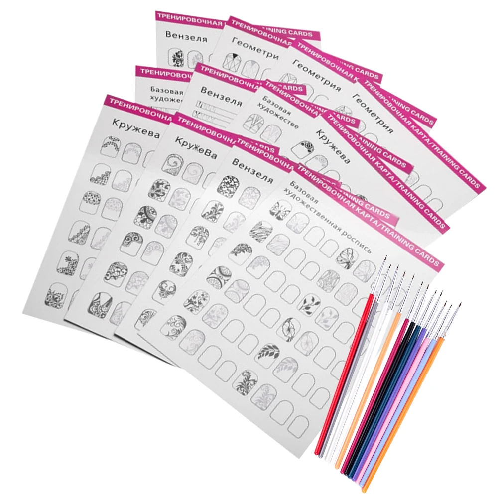 Plantilla de dibujo para práctica de Arte de uñas, hoja de pintura para principiantes, Kit de entrenamiento de manicura con herramientas de bolígrafo delineador, 1 Juego