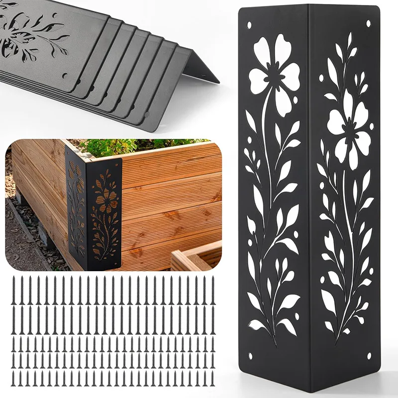 

4pcs Set Heavy Duty Raised Garden Bed Corner Brackets Metal Decorative Planter Box Corners for Wooden Raised Beds with Screws