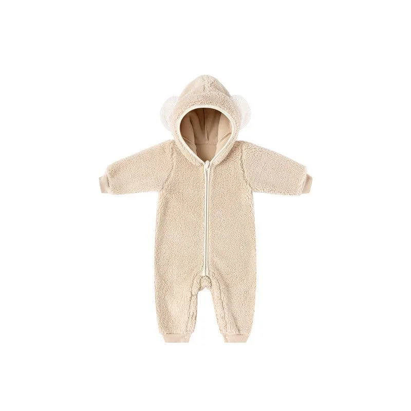 جديد خريف وشتاء 2025 ملابس دافئة للأطفال من قطعة واحدة للأولاد والبنات من الصوف السميك مع قلنسوة وسحّاب رومبير بدلة قطيفة للأطفال الرضع A5324