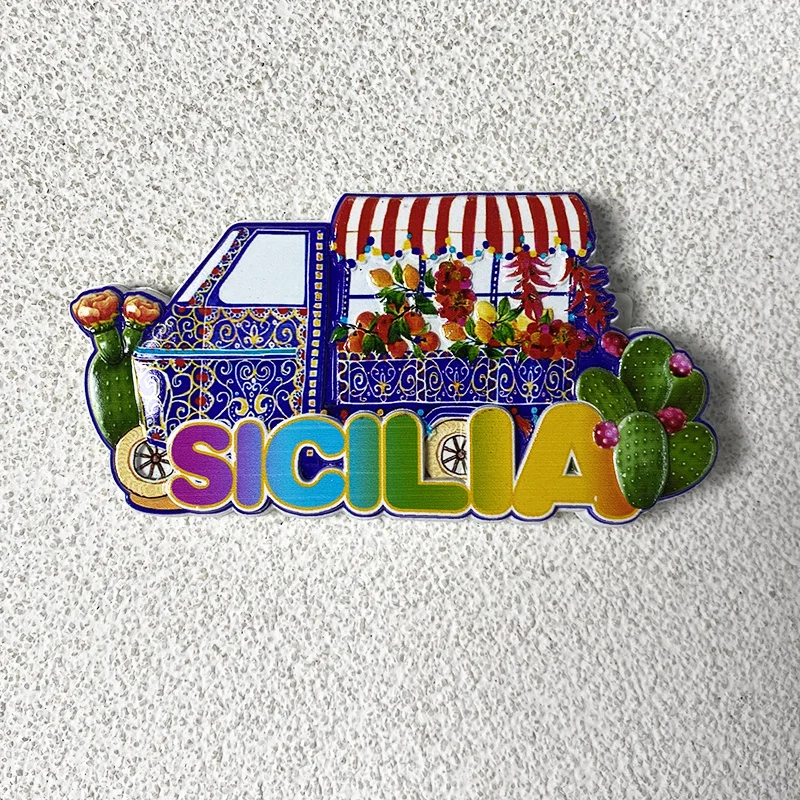 

Sicilian cultural and creative tourism souvenirs, 3D resin refrigerator stickers, kitchen decoration gifts