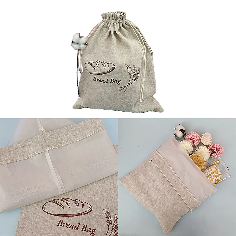 1pcs Reusable Storage Bag Cotton Linen Bread Organizer Plastic Lined Bread Bags For Homemade Bread Keep Sourdough Bread Fresh