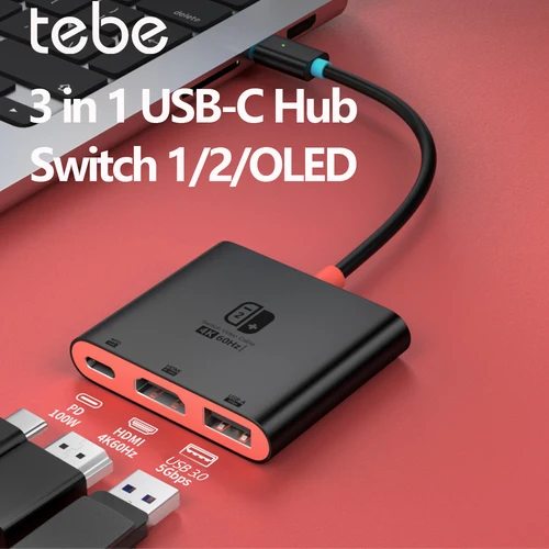 Tebe Switch Hub para Nintendo Switch 2/OLED tipo c a 4K 60hz adaptador HDMI USB 3,0 100W PD estación de acoplamiento para ordenador portátil iPad Mac