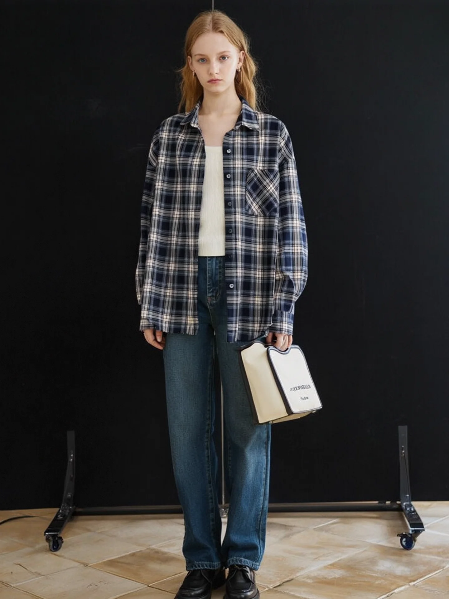 

HUAAPPUW Retro Plaid Drapey Long Sve irt Women's Outerwear Loose Versatile Cardigan Breathable Polyester Fiber