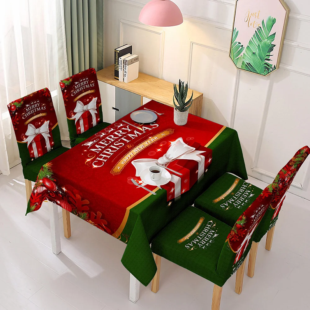 Santa Snowman Table Cloth Balloon Bell Table Cloth Christmas Party Table Cloth End Table Tablecloth New Year Holiday Decorations