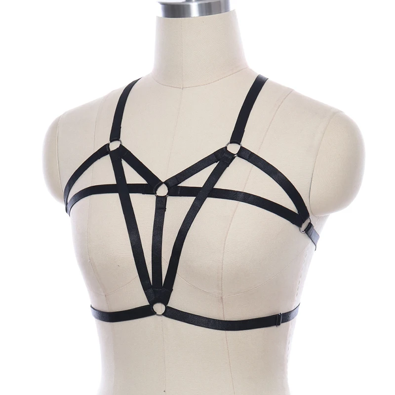 Black Harness Cage Bra Halloween dapat disesuaikan Lingerie seksi Bondage Crop Top Pole dansa Aksesori Goth Harness Suspender