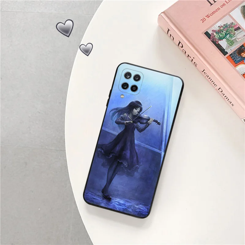 Phone Case for Samsung A40 A51 A52 A53 A54 A71 A72 A73 A74 A41 A42 A31 A32 A33 A34 Cello Violin Girl Soft Black Silicone Cover