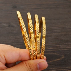 68MM 24K Ethiopian Wave Dubai Trendy Wedding Bangle for Women Arab African Gold Color Bracelet Jewelry Middle East Gifts