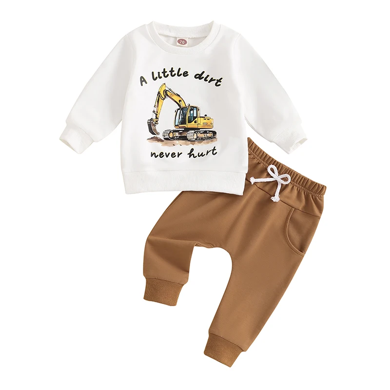 

Toddler Baby Boy Farm Clothes Fall Outfits Tractor Print Long Sleeve Sweatshirt Tops and Pants 2 Piece Clothing Set