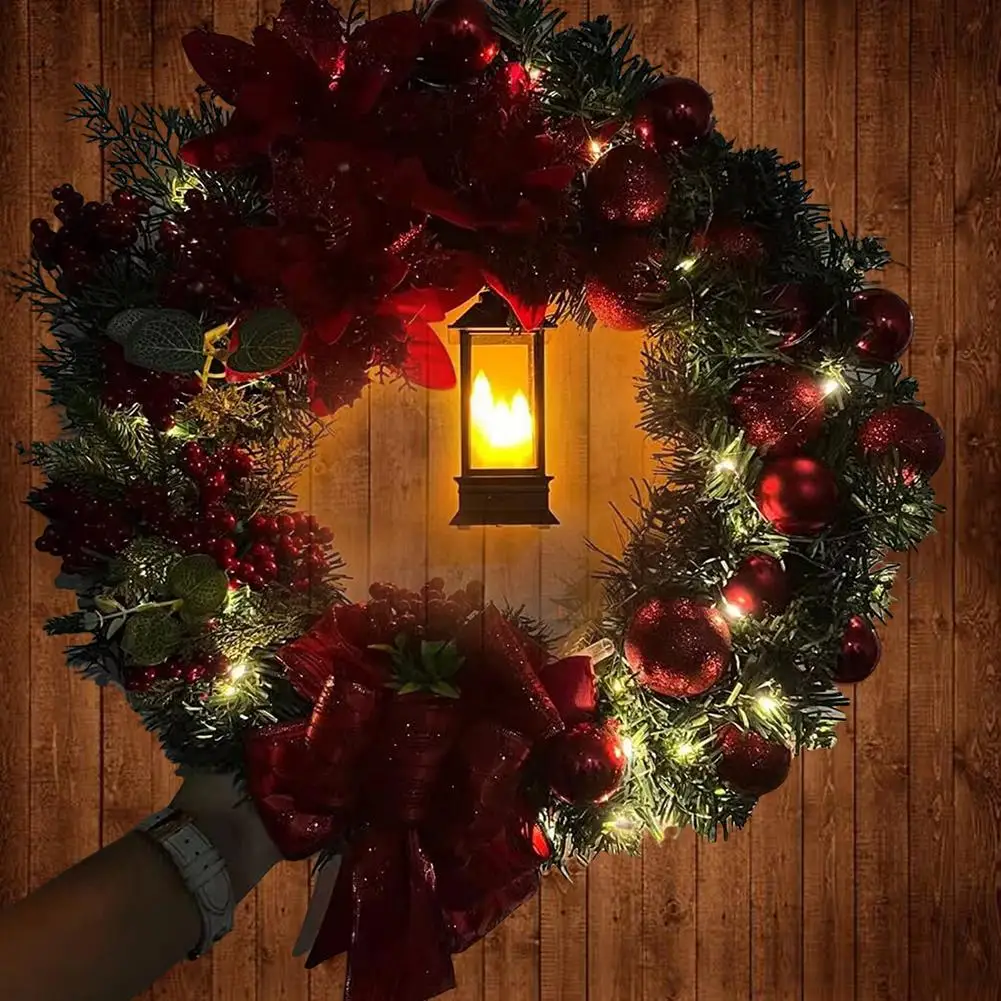 

40cm Artifical Christmas Wreath Handmade No Fading Decorative Garland For Indoor Outdoor Front Doors Windows