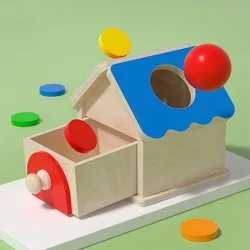 Montessori Coin Box Toys Object Permanent 2-in-1 Wooden Ball Drop Games & Wooden Puzzle Double Drawers Toys Gifts for Toddler