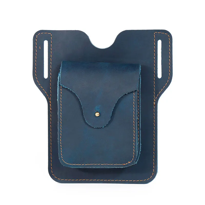 New Crazy Horse Leather Men Vintage Waist Bag Multi-Function Design Small Messenger Bag Outdoor Sports Mobile Phone Waist Pack