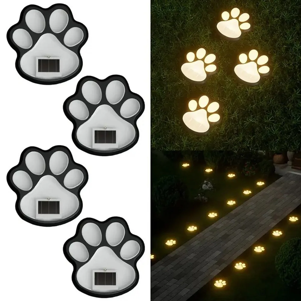 

4Pcs Intelligent Light Control Outdoor Solar Light Solar Powered Energy Saving Dog Cat Animal Paw Print Light Durable LED