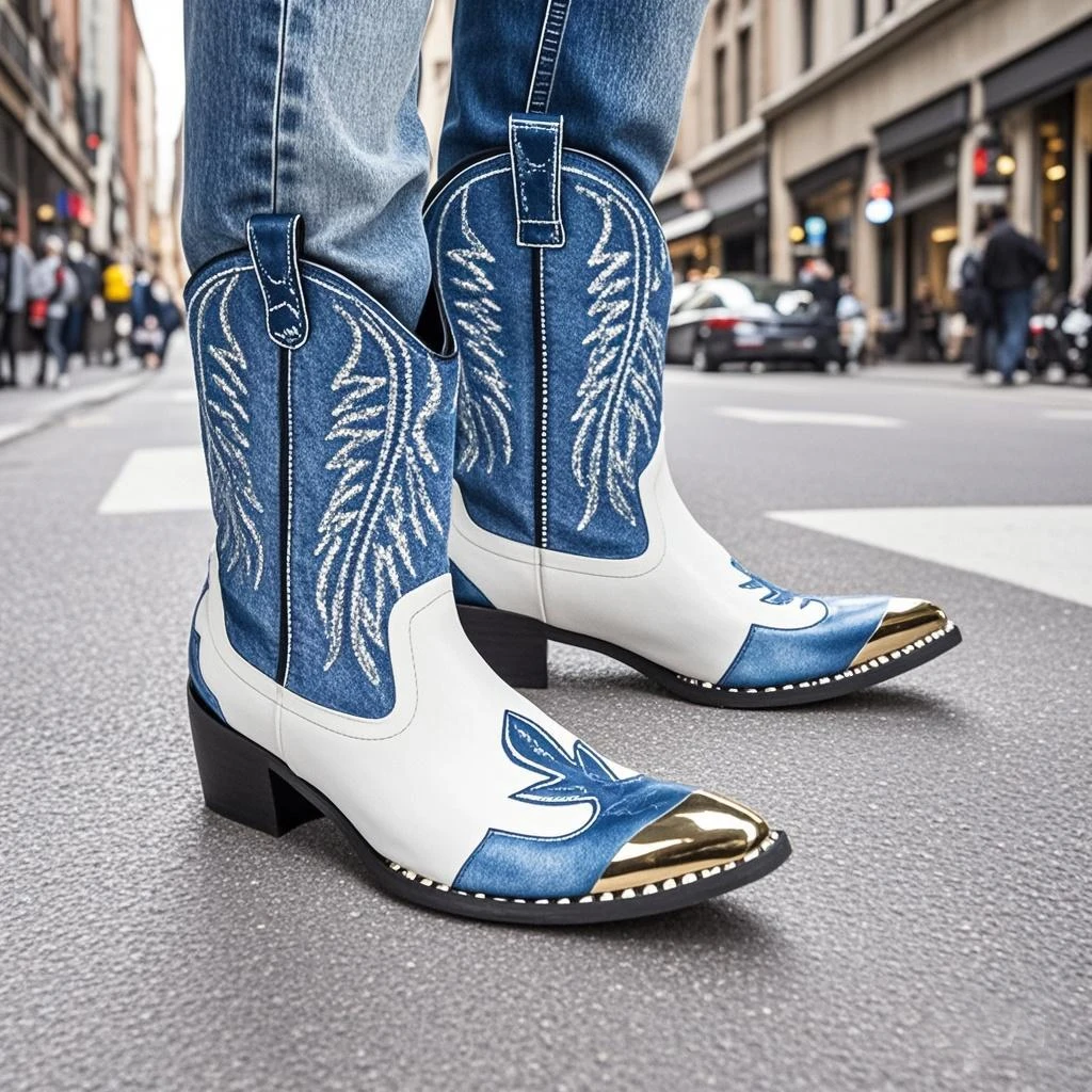 Mode Spitz Männlichen Stiefeletten Plus Größe Party Schuhe Stickerei Cowboy Stiefel Aus Echtem Leder Männer Motorrad Kurze Stiefel – Detail 34