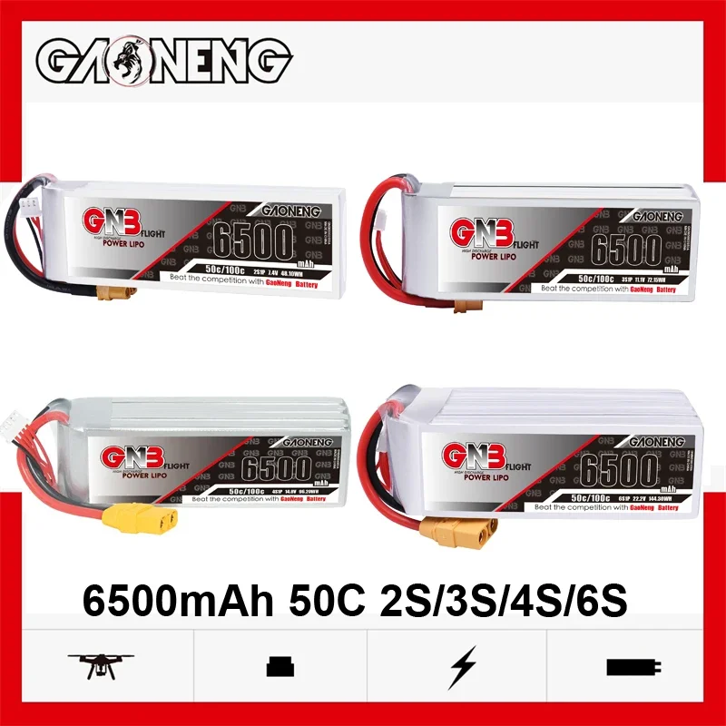 GAONENG 6500mAh 50C 3S-11.1V 4S-14.8V 6S-22.2V Lipo Battery With XT60/XT90S Plug For FPV Drone RC Helicopter Car Boat UAV Parts