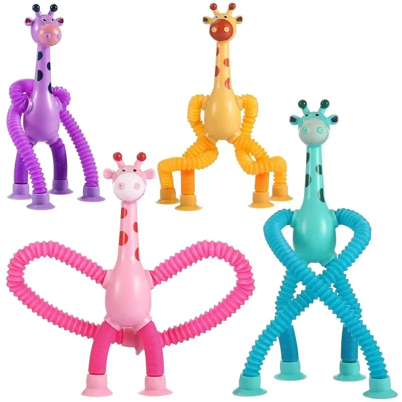 Stress Relief Telescopic Giraffe Toy Pop Tubes Children Suction Cup Giraffe Toys Sensory Bellows Toys Anti-stress Squeeze Toy 