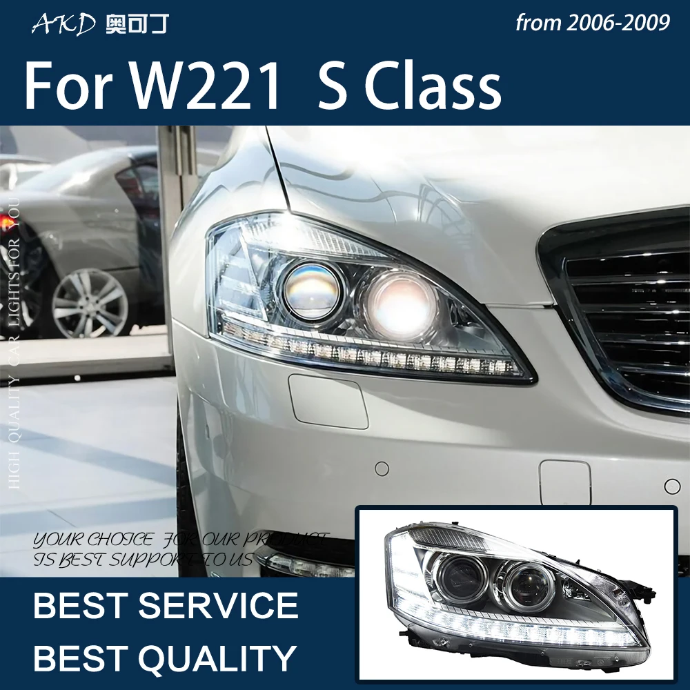 

Автомобильные фары для W221 2006-2009 S Class S320 светодиодный, обновление сборки автомобильной фары 10-13 стилей, бифокальные линзы, стильные аксессуары