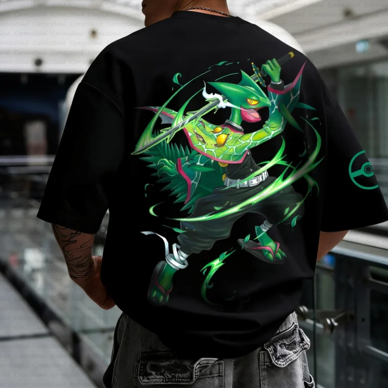Offizielles Pokémon Anime Co-Branded T-Shirt, Fitness-Sport-T-Shirt im Anime-Stil, Unisex, Kei-Stil, Retro-T-Shirt, atmungsaktiv, schnell trocknend