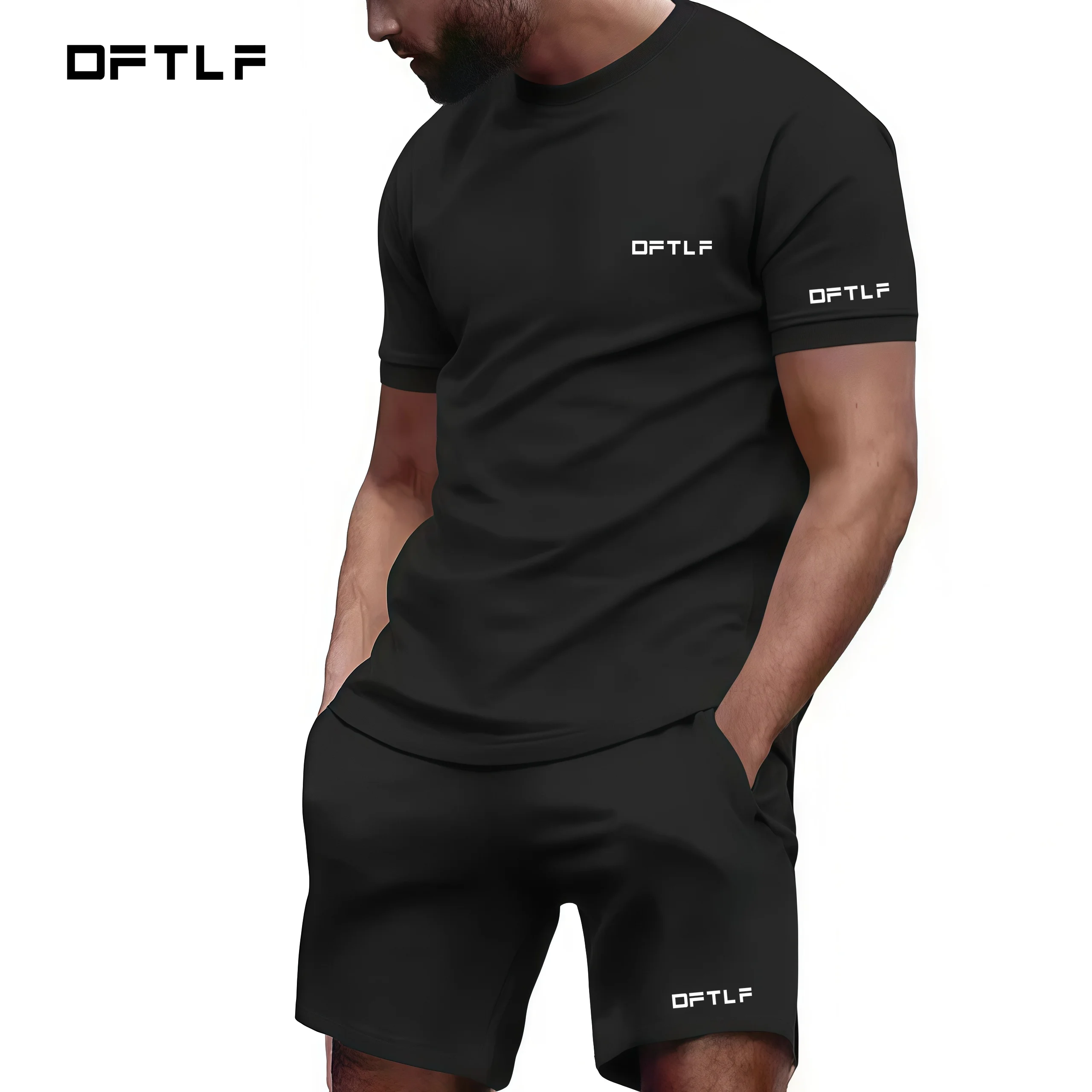 

DFTLF New Street Trendy Men's Summer Breathable Sportswear Short Sleeve Shorts Lightweight Quick Drying Comfortable Fashionable