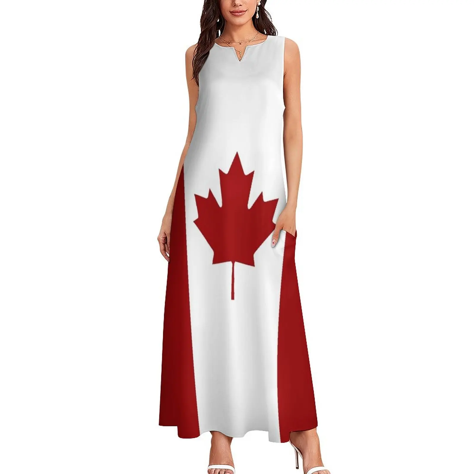 Canada: Canadian Flag (Red & White) Long Dress Women