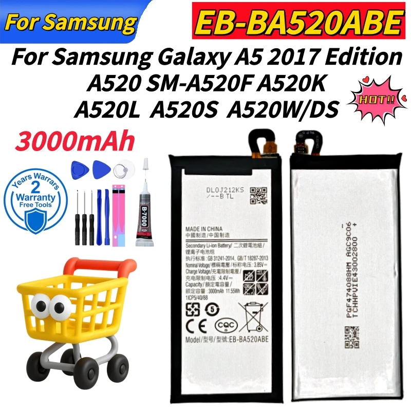 

Brand New EB-BA520ABE 3000mAh Battery For Samsung Galaxy A5 2017 Edition A520 SM-A520F A520K A520L A520S A520W/DS +Tools