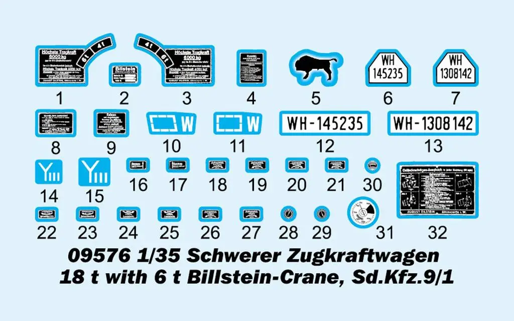 Trumpeter 09576 1:35 Scale Schwerer Zugkraftwagen 18 t With 6 t Billstein-Crane Sd.Kfz.9/1 Model Kit