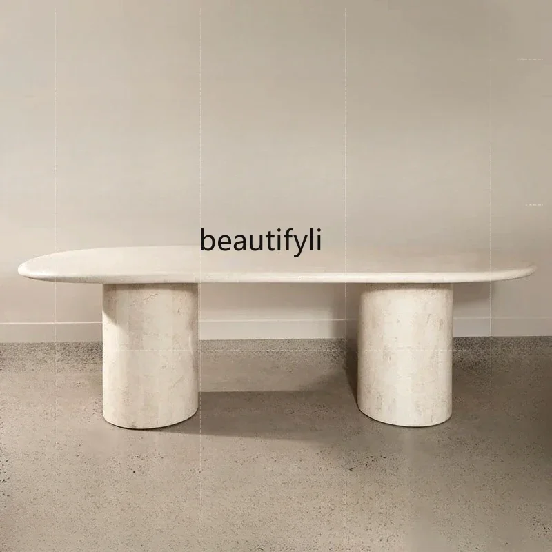 

Natural Marble Ellipse Dining Table Middle Ancient Retro Chic Style Ellipse Dining Table Mild Luxury Marble Dining Table Modern
