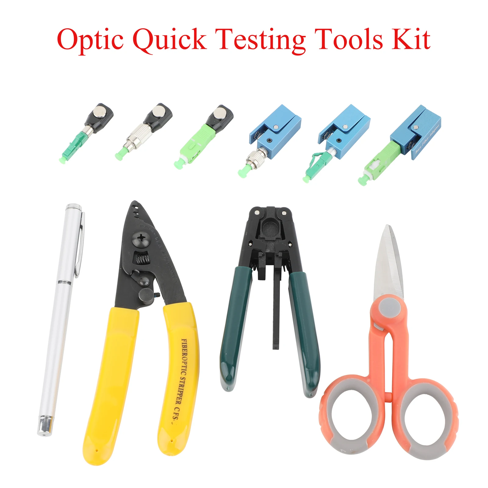 9-in-1 FTTH Fiber Optic Tool Kit with APC Fast Connector Stripper Cleaver Pen for SC/FC/LC APC Connector Installation
