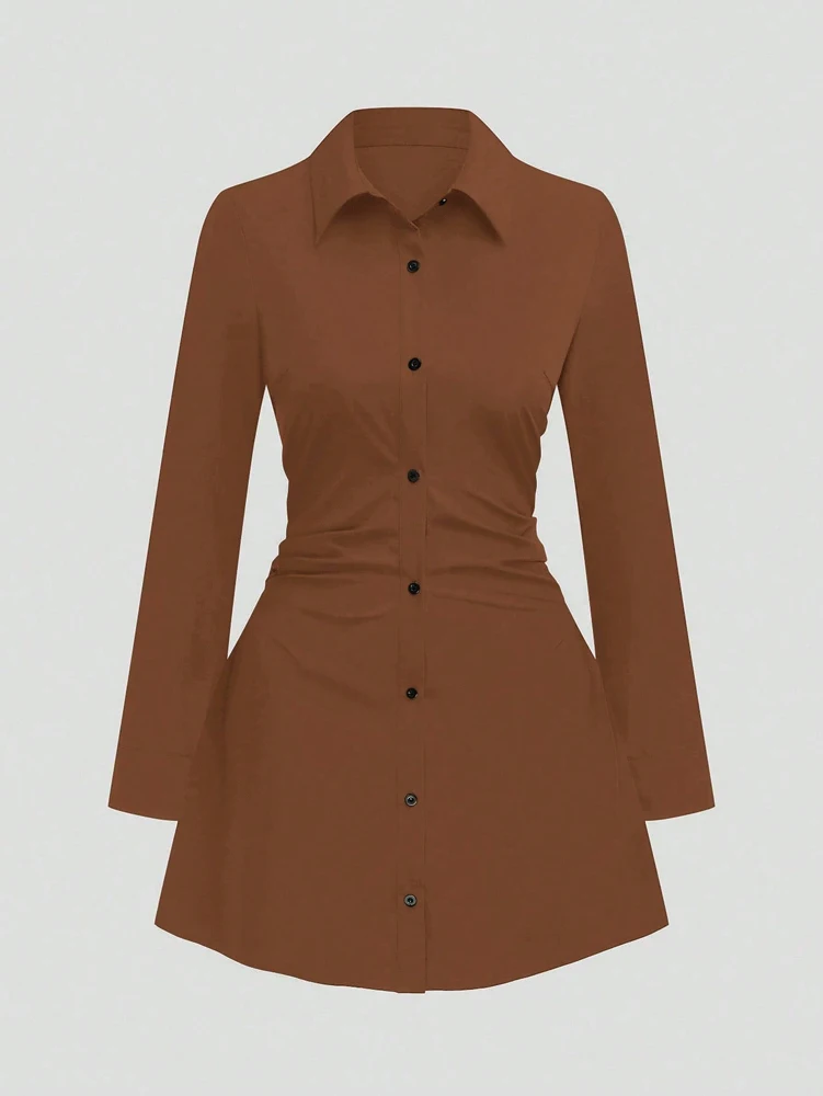 Robe chemise décontractée à manches longues pour femmes, grande taille, amincissante, défini à la taille, pour un usage quotidien et au bureau, nouvel arrivage d'automne