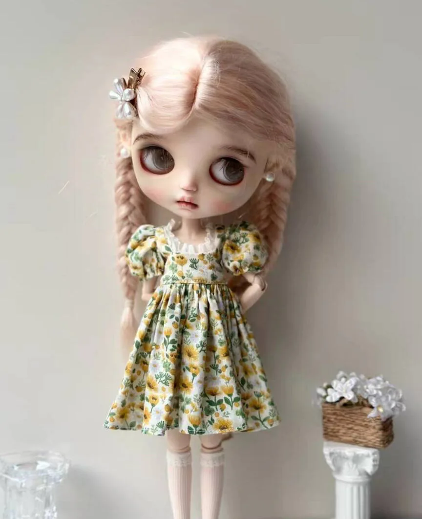 

1pcs rural floral style 2025 Blythe/landoudou one-piece dress sunflower (Fit for Lulu,ymy24,Ob22,24,26,zone, Jenny)