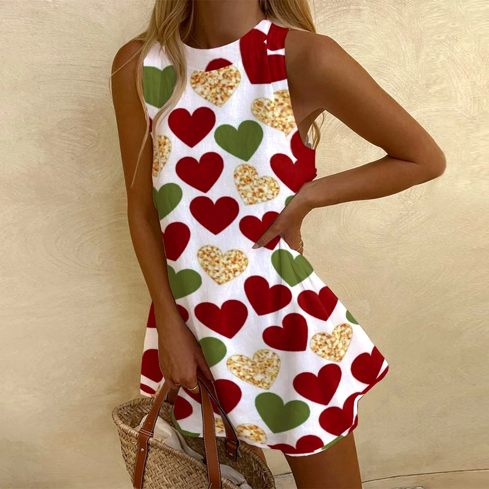 

Love Print Casual Sundress Casual Y2K Retro Style Sleeveless Women'S Vest Skirt Fashion Full Printed clothing Summer Round Neck