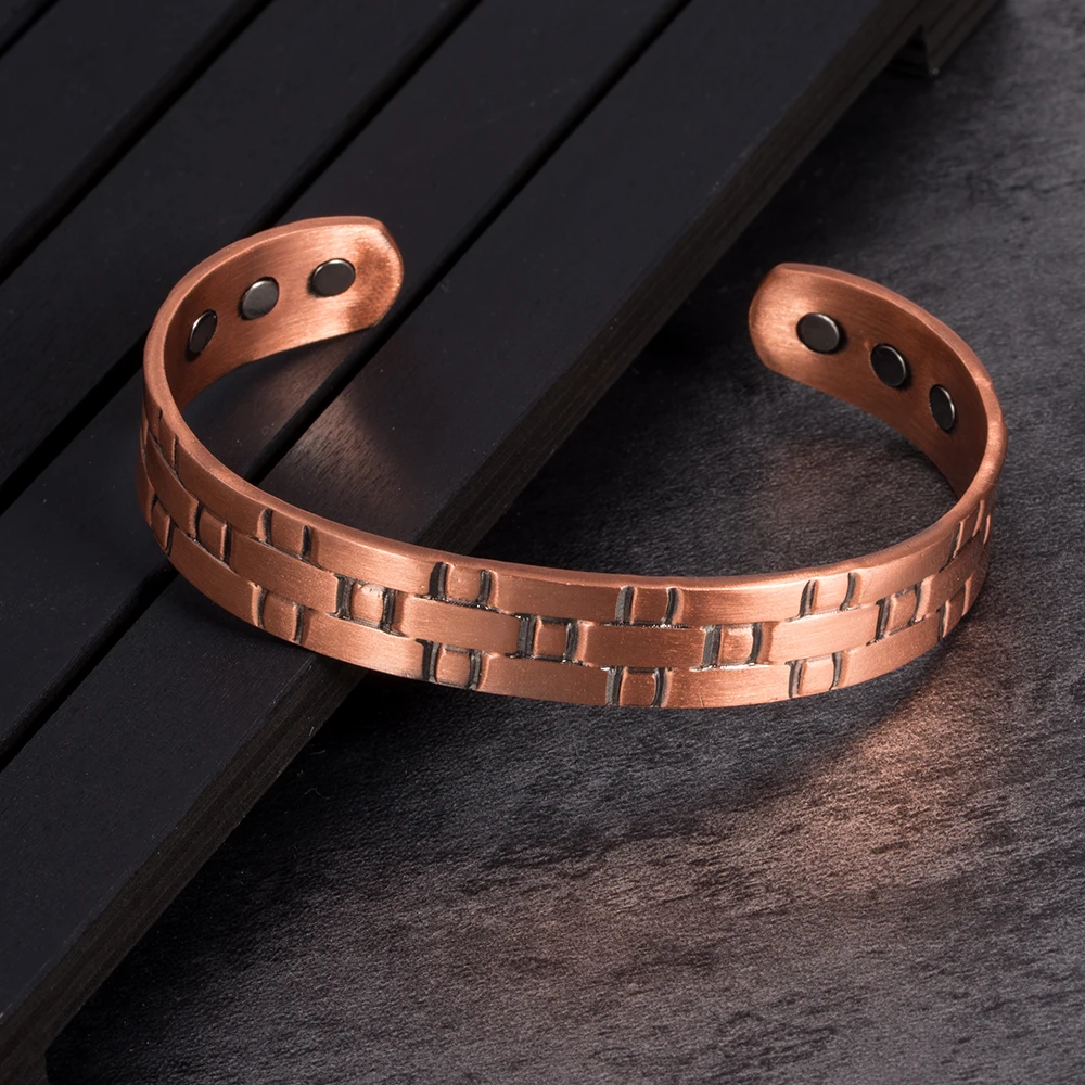 Ikuinen Vintage Copper Bracelets For Men Women Health Energy Wide Cross Adjustable Cuff Man Bracelet Wedding Party Jewelry Gift