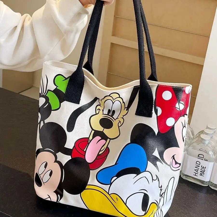 Disney Mickey Goofy Donald Duck New Cute Creative Cartoon Print Personalized Fashion Large Capacity Portable Shoulder Canvas Bag