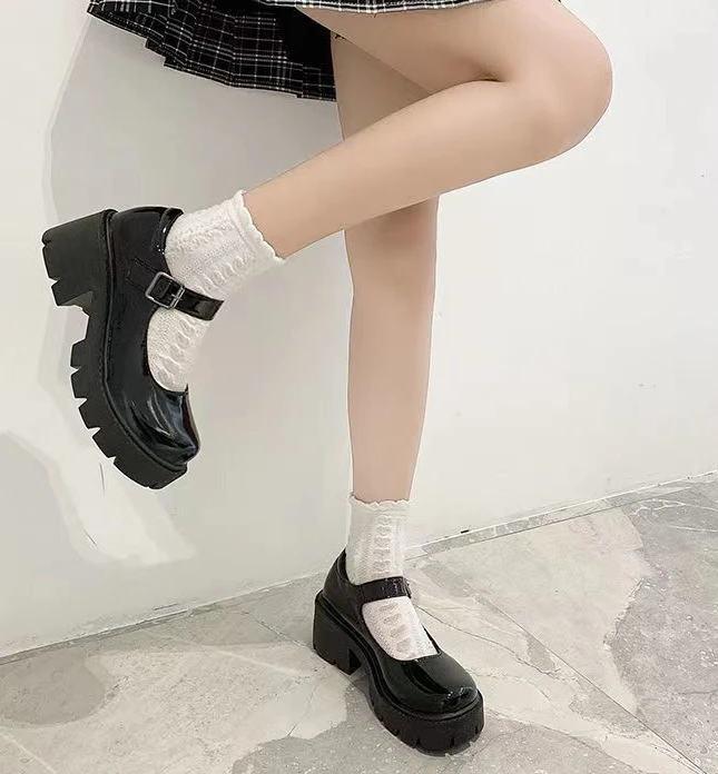 New31-43 Sweet Feminine Lace-Up Bow Mary Jane Pumps Chunky Heel Comfortable Footwear Fashionable Design Available in 31-43 Sizes