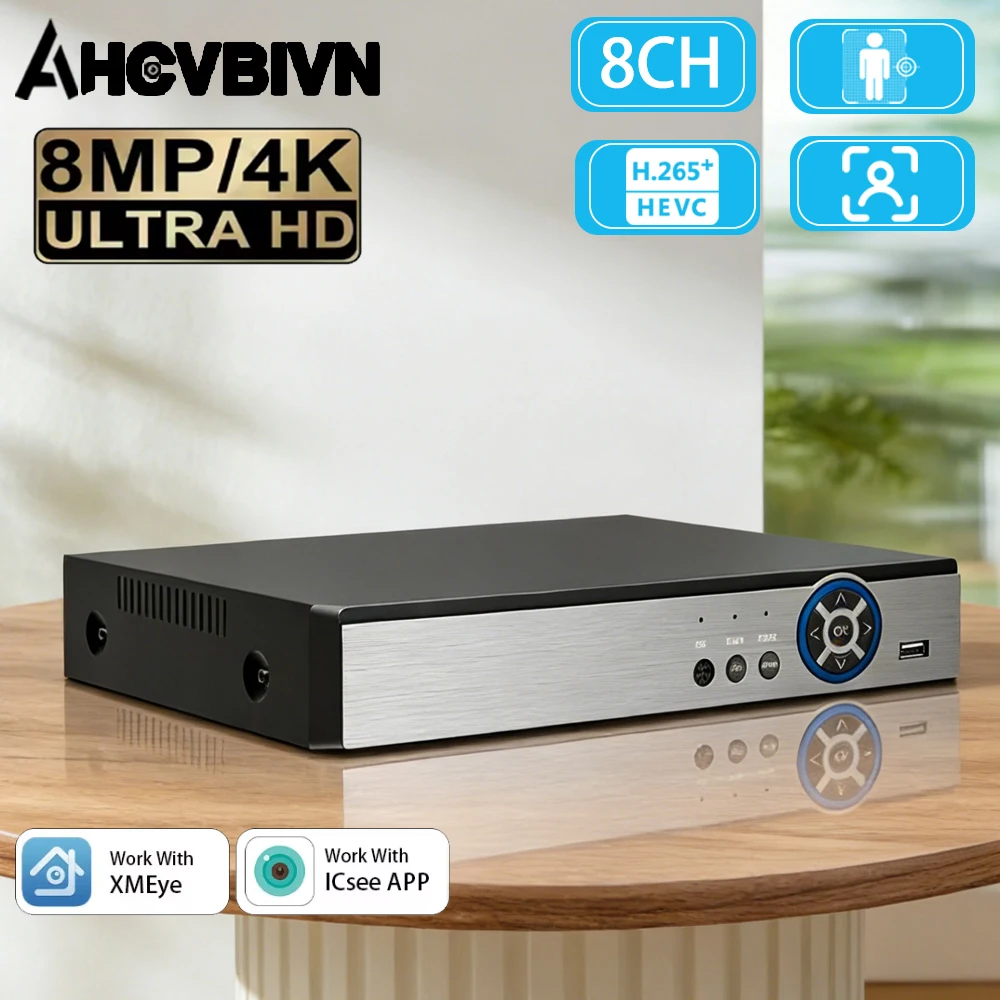

8 МП 4K 8-канальный POE NVR видеорегистратор с аудио, IP-камера H.265, система видеонаблюдения CCTV, сетевая камера с распознаванием лиц, P2P видеонаблюдение