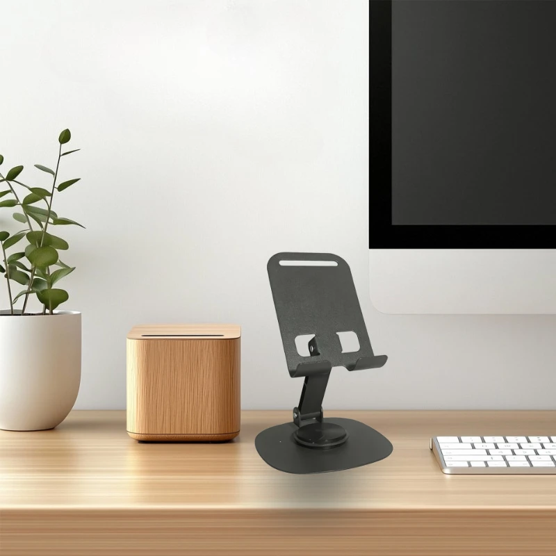 Carbon Steel Phone Stand - Waterproof, 360° Rotating Desk Mount with 2-Stage Adjustable & Foldable for Office and Bedstand Use