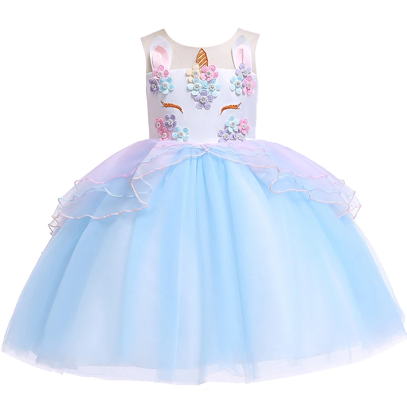 Girl Unicorn Cosplay Dress Children Party Birthday Princess Costume Sleeveless Trailing Wedding Christmas Outfit Girl Clothing