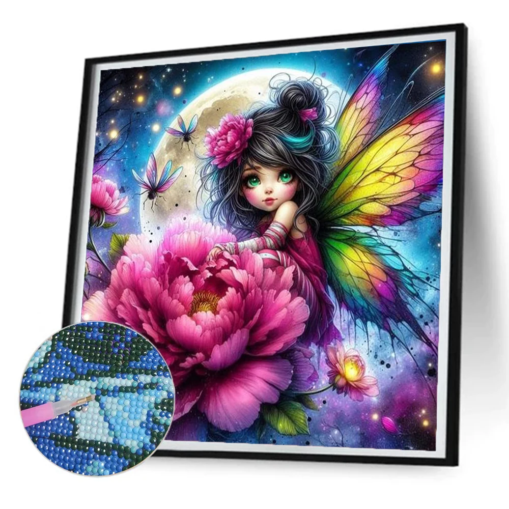 5D DIY Cartoon Elf Girl Diamond Painting Colorful Fantasy Landscape Cross Stitch Kit Full Round Drill Mosaic Art Home Decor Gift