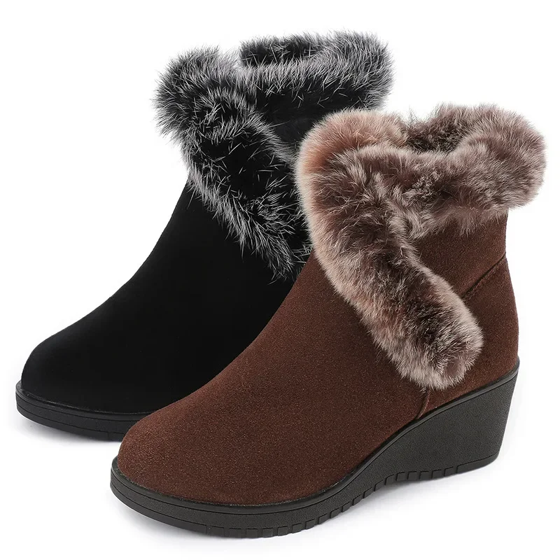 ZXRYXGS-Botas de pele de coelho para mulheres, confortáveis botas de neve, cunhas elegantes, high-end, superior, inverno