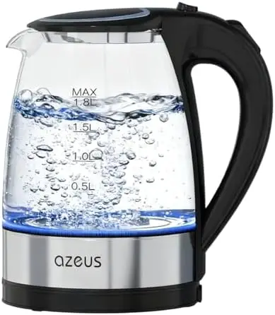 

AZEUS 1.8L Electric Kettle BPA-Free Glass & Stainless Steel, Fast Boil, Auto Shut-Off