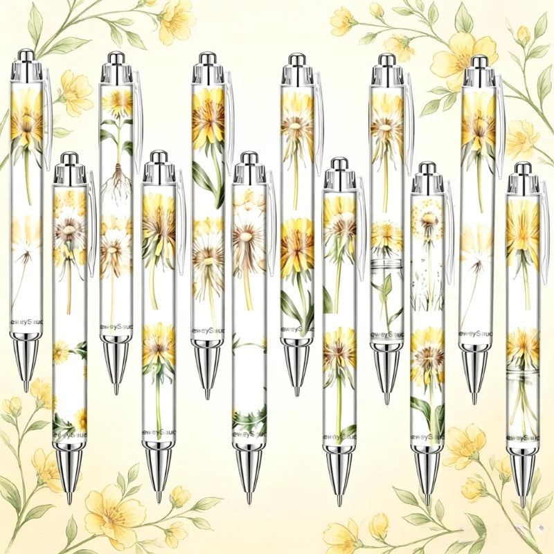 

12Pcs Creative Dandelion Pattern Ballpoint Signature Pens, Office Stationery, Ideal Party Gifts, Random Styles