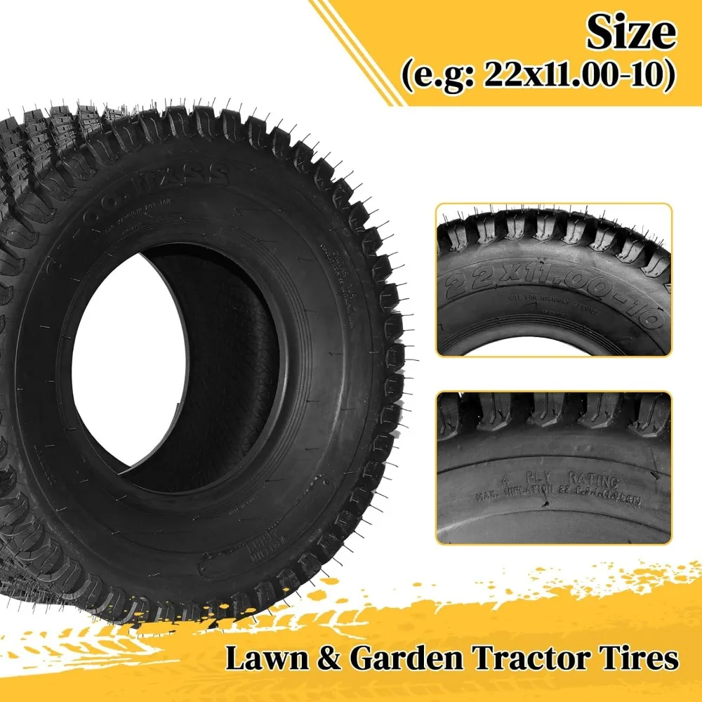 Set of 2 22x11-10 Turf Lawn Mower Tractor Riding Garden Tire 4PR Load Range B