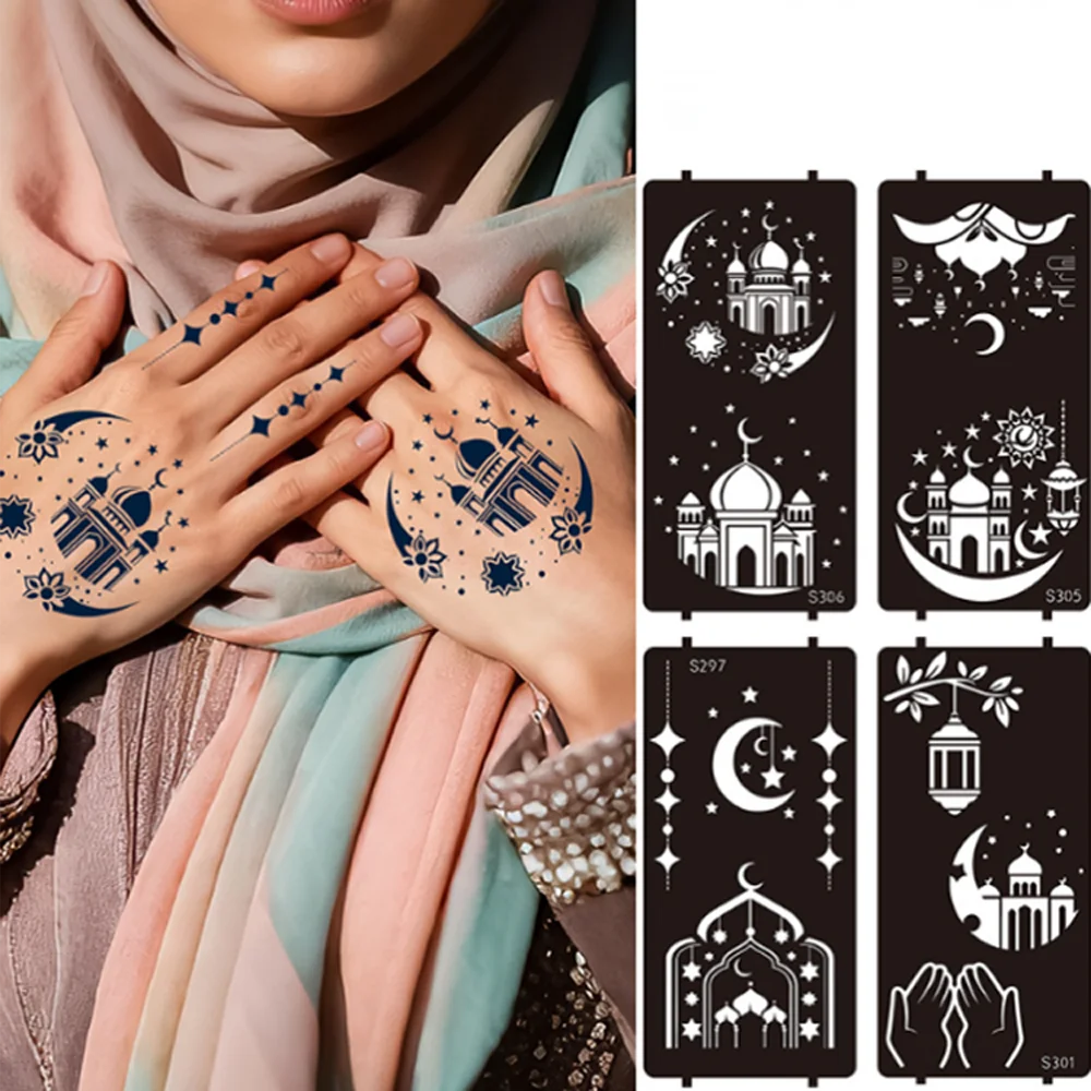 

Castle Hollowed Out Tattoo Stencil Hand Painted Henna Tattoo Template Spray Painting Tattoo Sticker Semi Permanent Tattoo