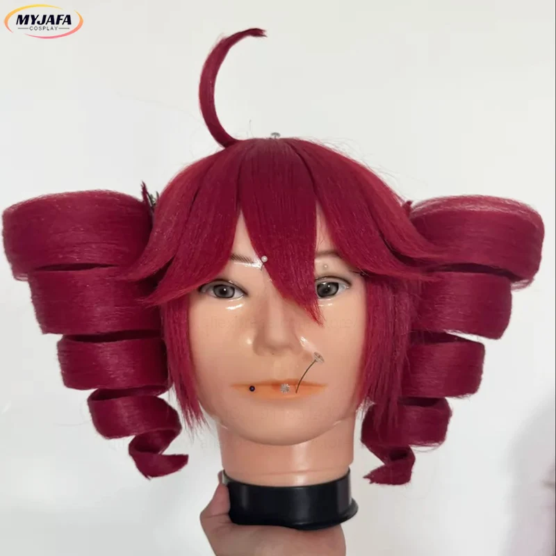 Perruque de cosplay Anime Kasane Teto, perruque queue de cheval hélicoïdale rouge mignonne avec clip, cheveux synthétiques bouclés résistants à la chaleur, perruques Teto + bonnet de perruque