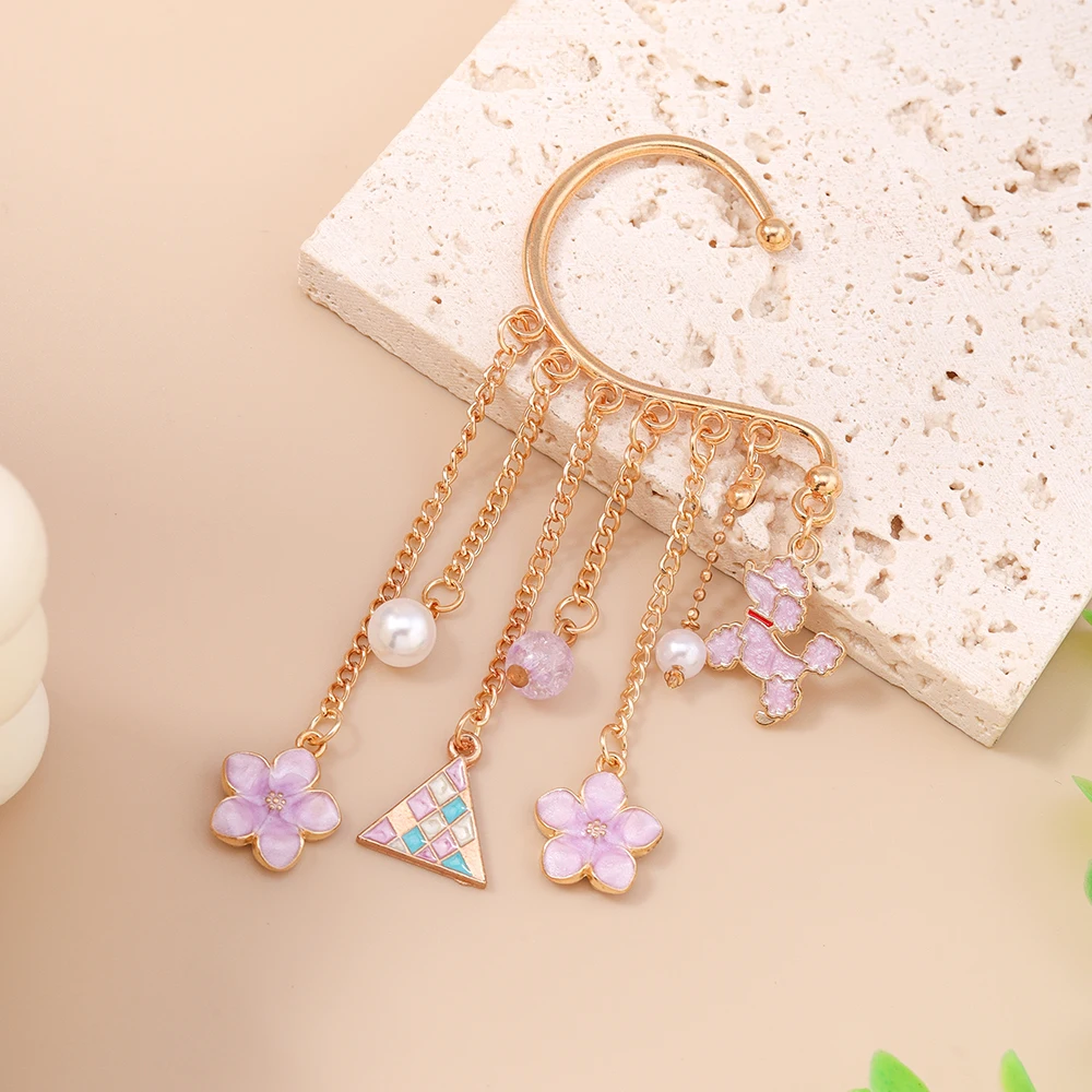Aihua Neue Perle Sakura Blume Clip Ohrringe Für Frauen Lange Quaste Nicht-Piercing Ohr Clips Gefälschte Knorpel Ohrringe Schmuck geschenke – Detail 3